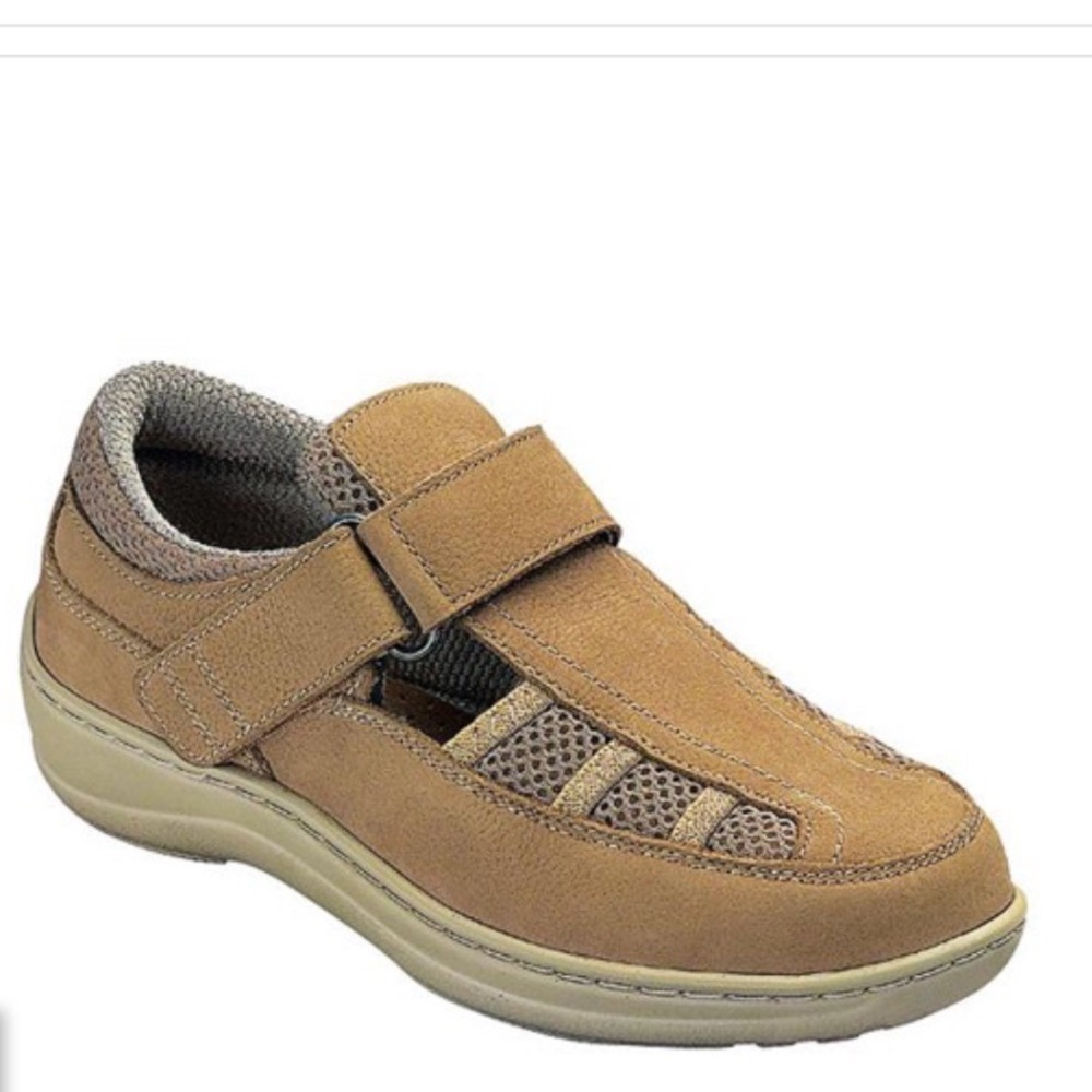 Orthofeet Women's Fisherman Tan Leather Comfort Sandal 6.5D Wide